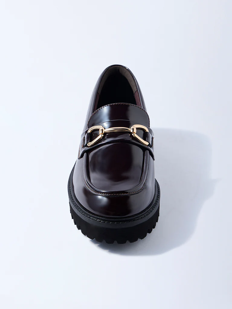 LUNA BLU Burgundy Metal-Detailed Chunky Loafers - Image 3