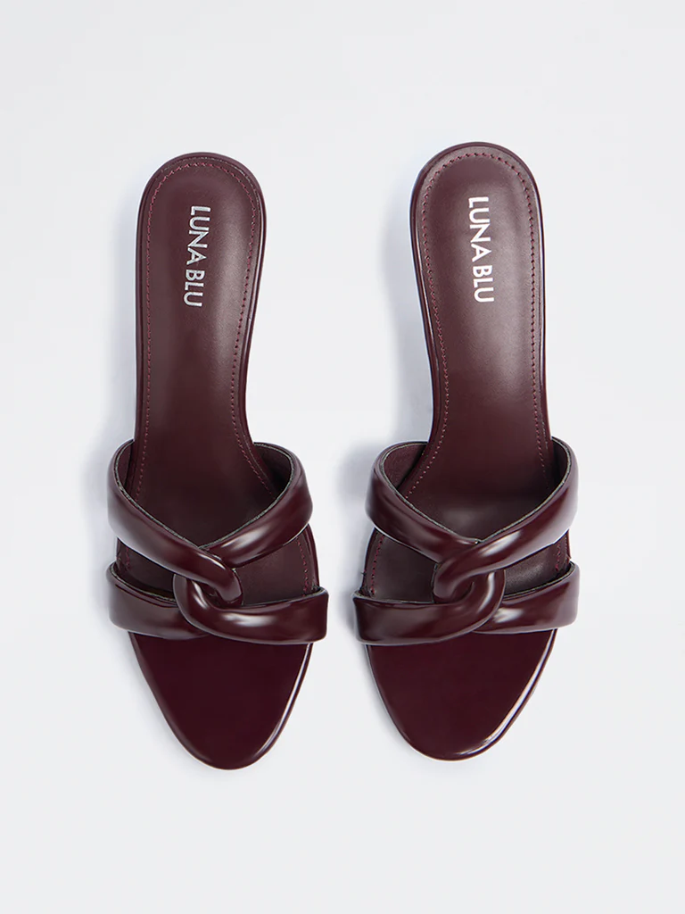 LUNA BLU Burgundy Mule Heel Sandals - Image 3