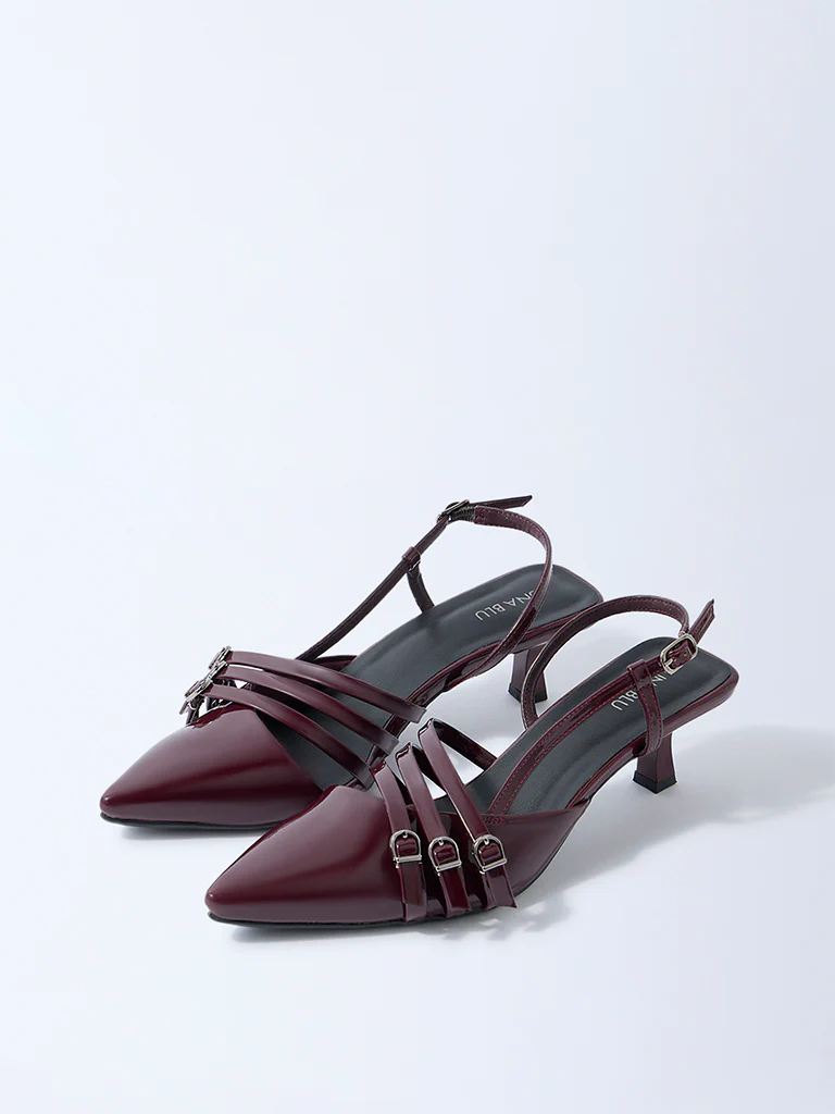LUNA BLU Burgundy Multi-Strap Slingback Mules - Image 2