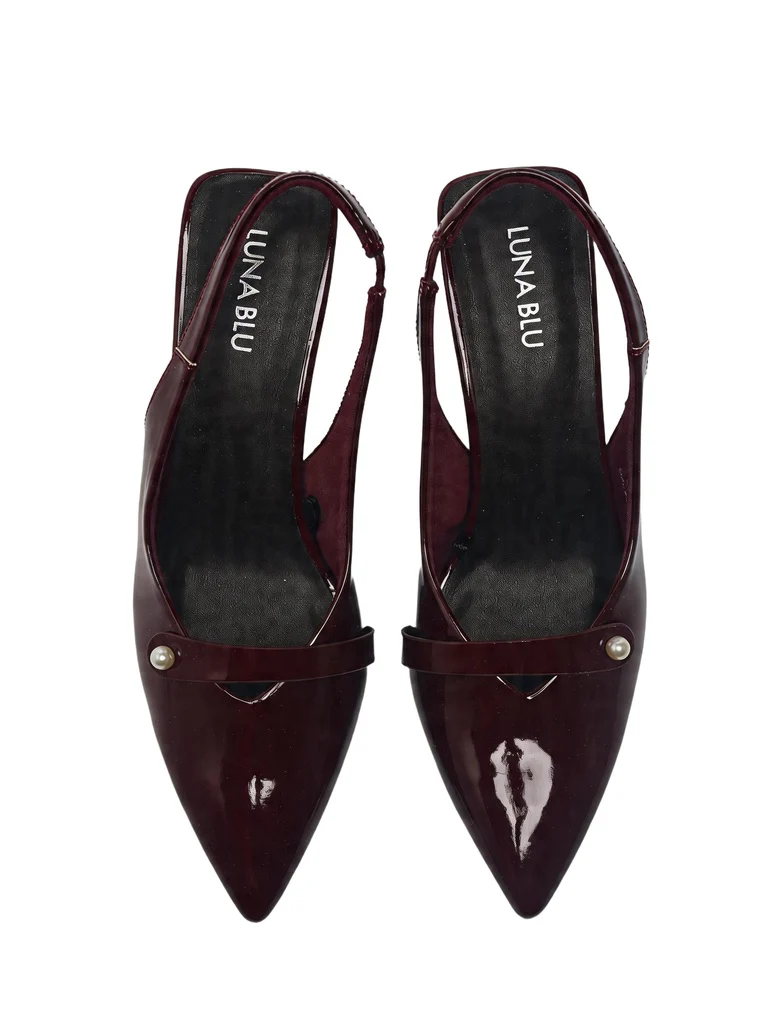 LUNA BLU Burgundy Pearl Embellished Kitten Heel Mules