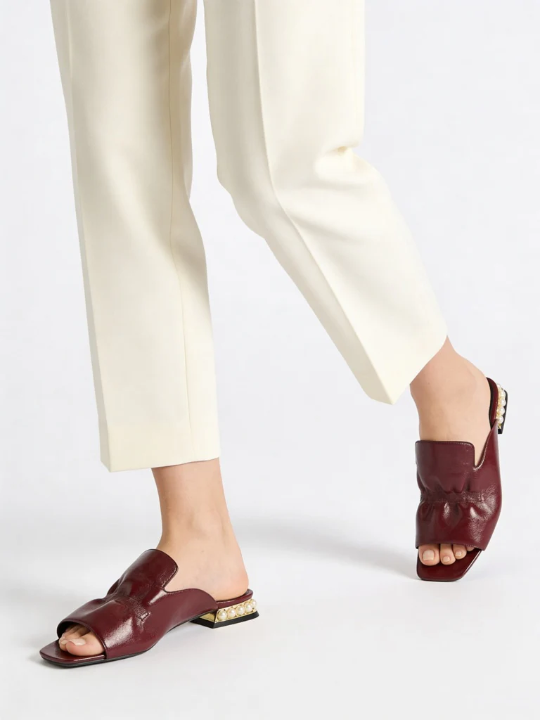 LUNA BLU Burgundy Ruched Mules