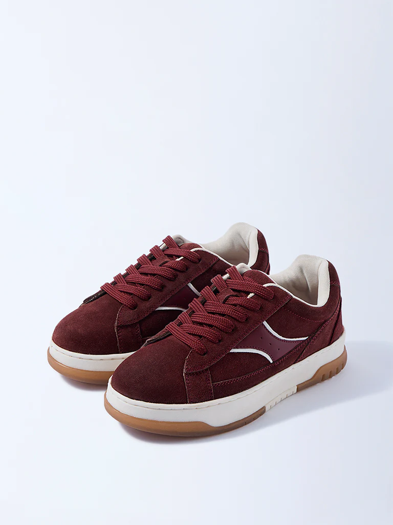LUNA BLU Burgundy Suede Lace-Up Sneakers - Image 2