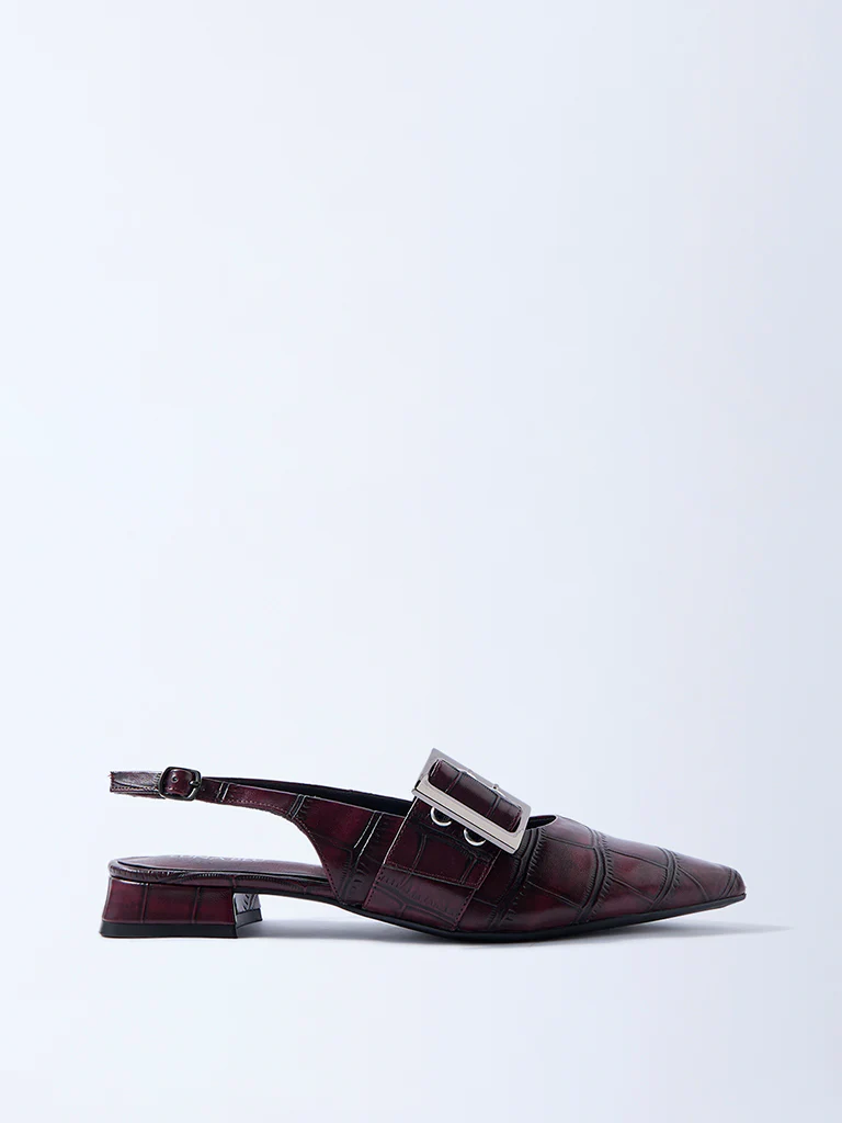 LUNA BLU Burgundy Textured Slingback Mules