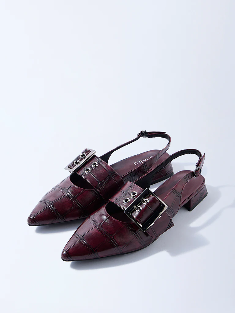 LUNA BLU Burgundy Textured Slingback Mules - Image 2