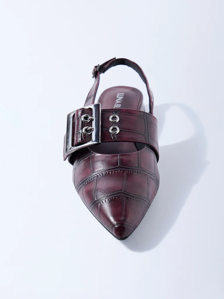 LUNA BLU Burgundy Textured Slingback Mules - Image 3