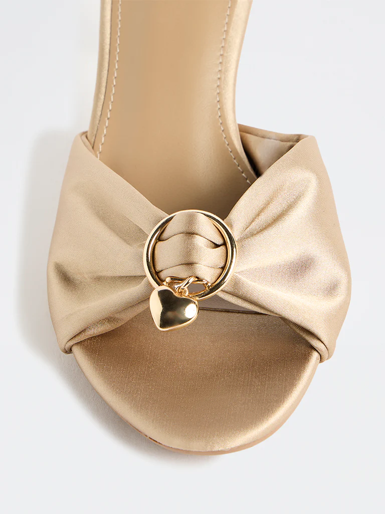 LUNA BLU Champagne Satin Heart-Detail Heel-Sandals - Image 4