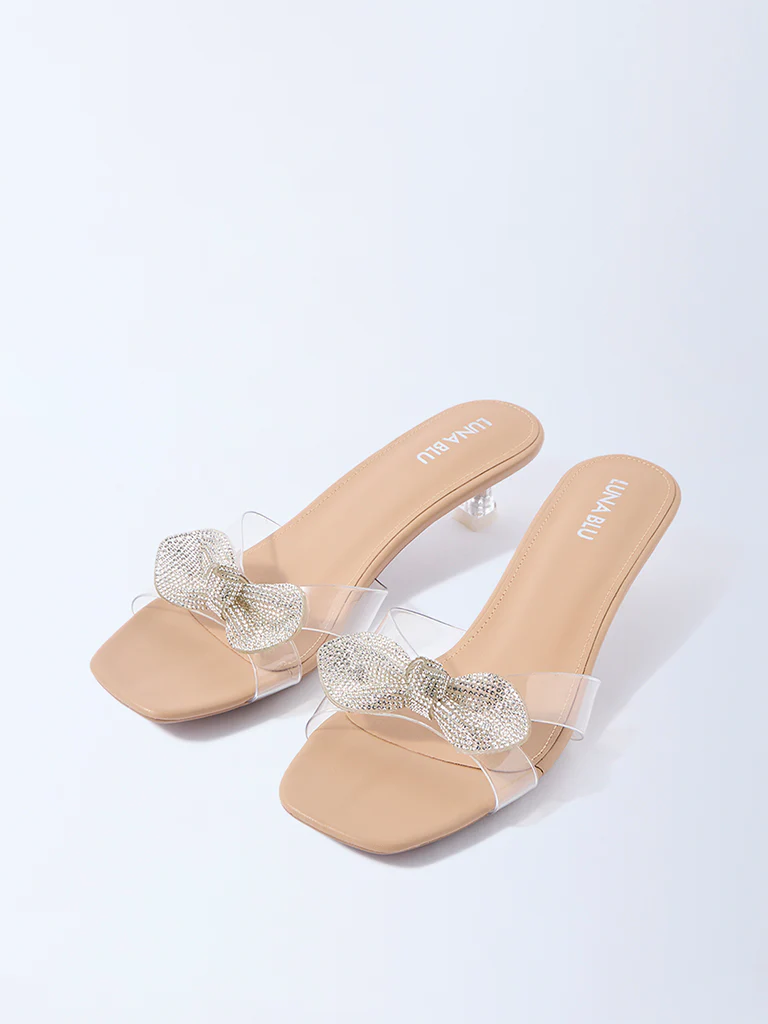 LUNA BLU Clear Embellished Bow Kitten-Heel Sandals - Image 3