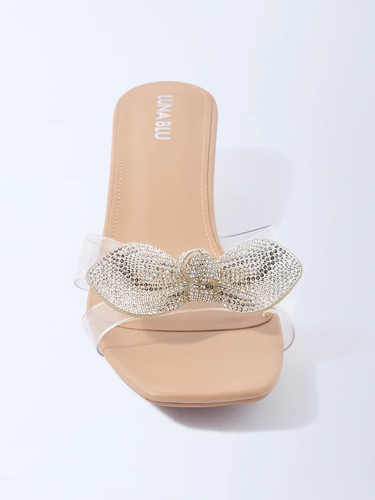 LUNA BLU Clear Embellished Bow Kitten-Heel Sandals - Image 4