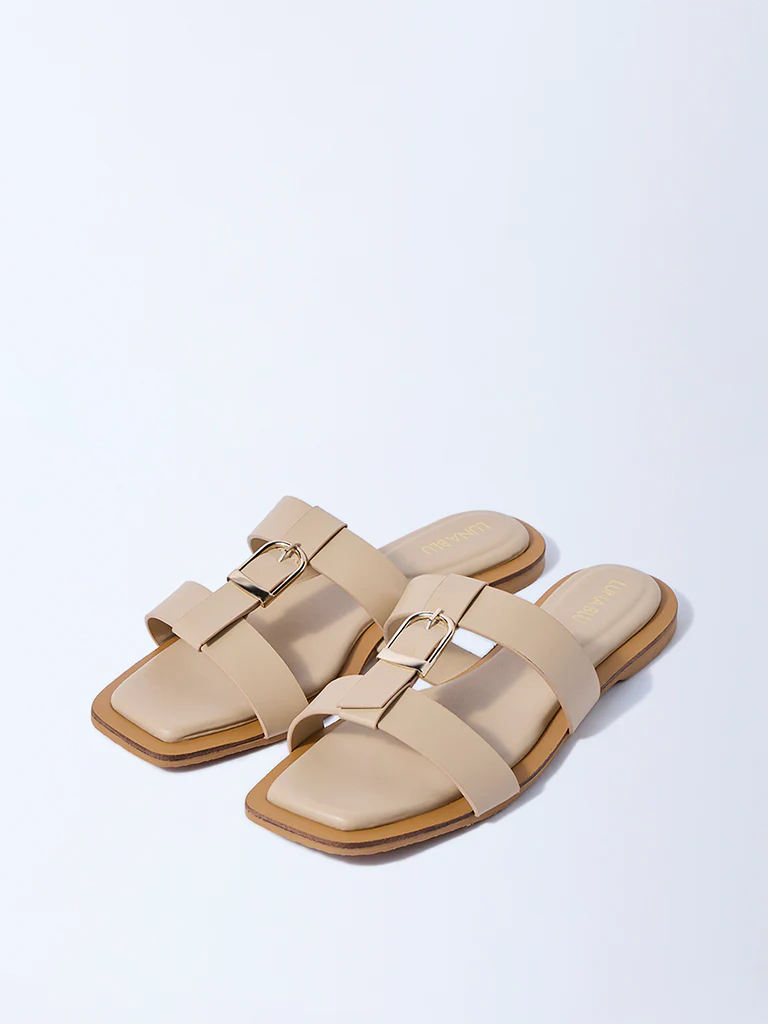 LUNA BLU Cream Buckle-Detailed Slides - Image 2