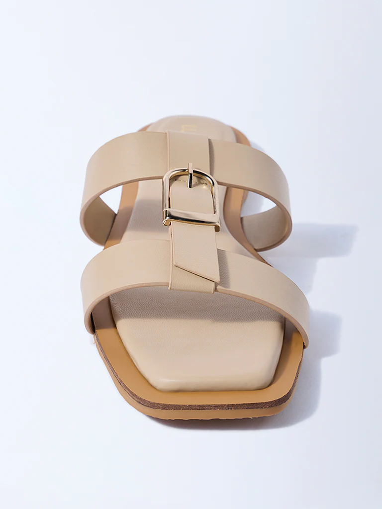 LUNA BLU Cream Buckle-Detailed Slides - Image 3