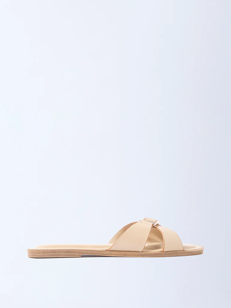 LUNA BLU Cream Criss-Cross Detailed Slides- Exclusive - Image 2