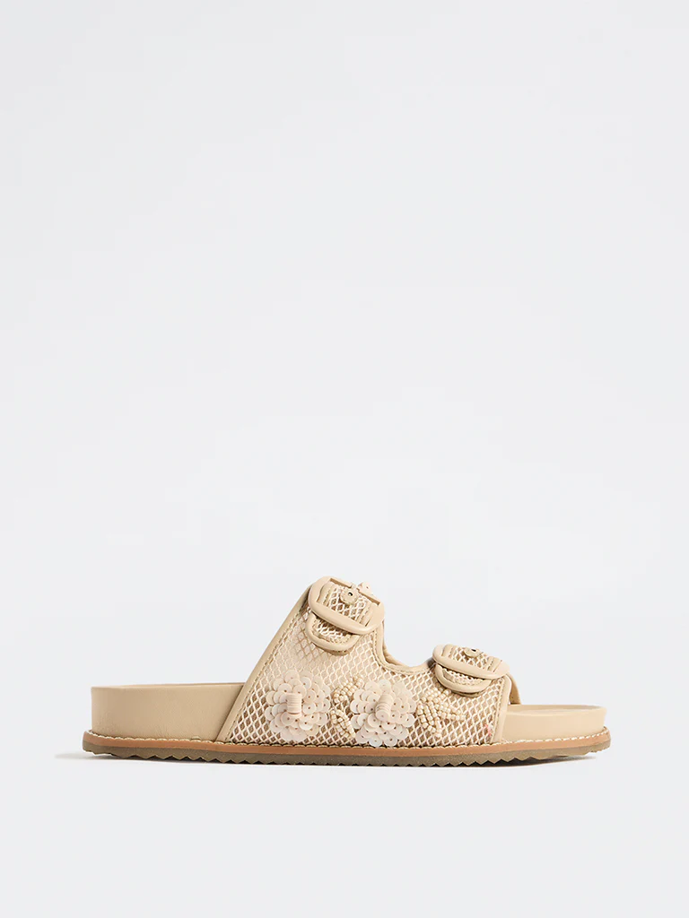 LUNA BLU Cream Embellished Double-Strap Sandals - Image 3