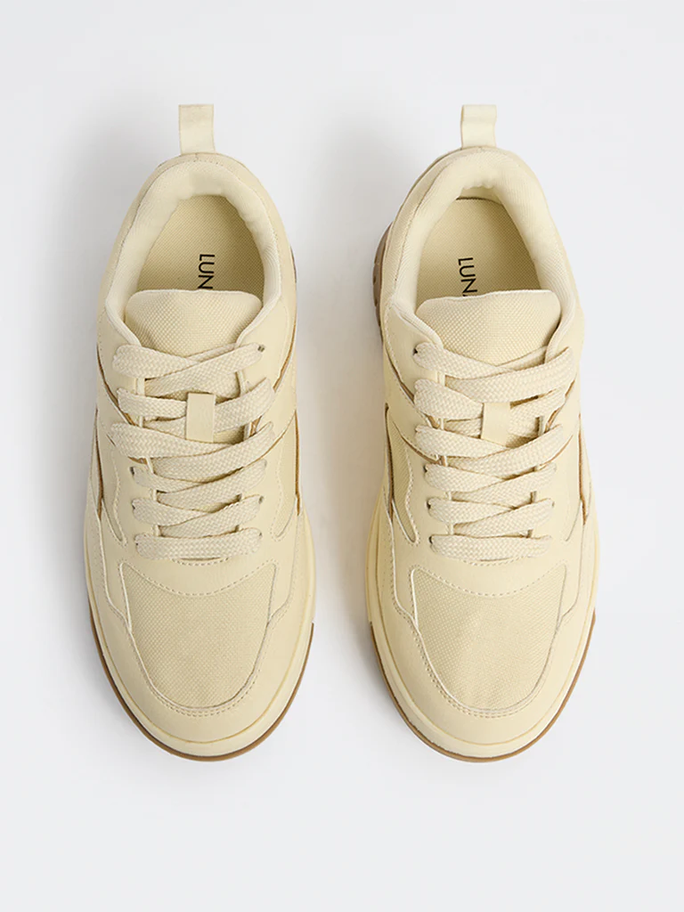 LUNA BLU Cream Mesh-Detailed Lace-Up Sneakers - Image 3