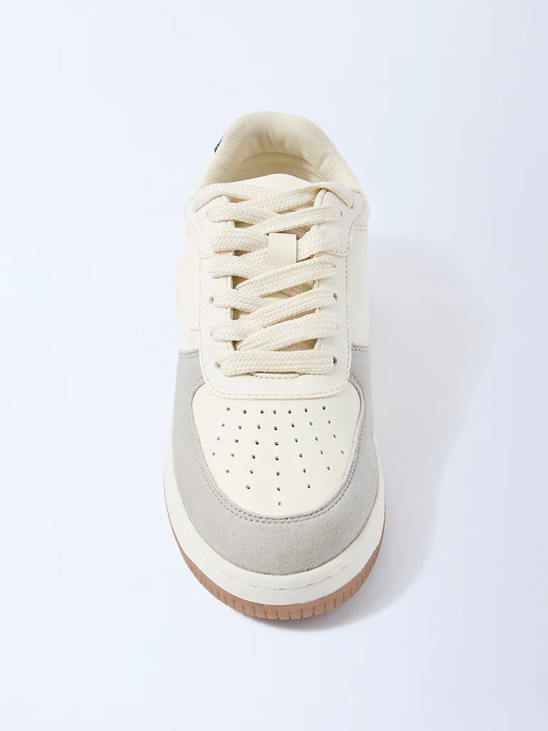 LUNA BLU Cream Perforated Suede Sneakers - Image 3