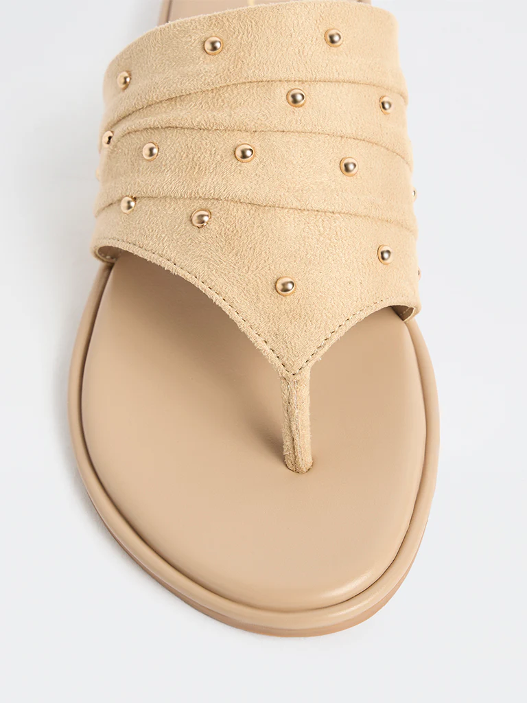 LUNA BLU Cream Stud-Detailed Suede Sandals - Image 3