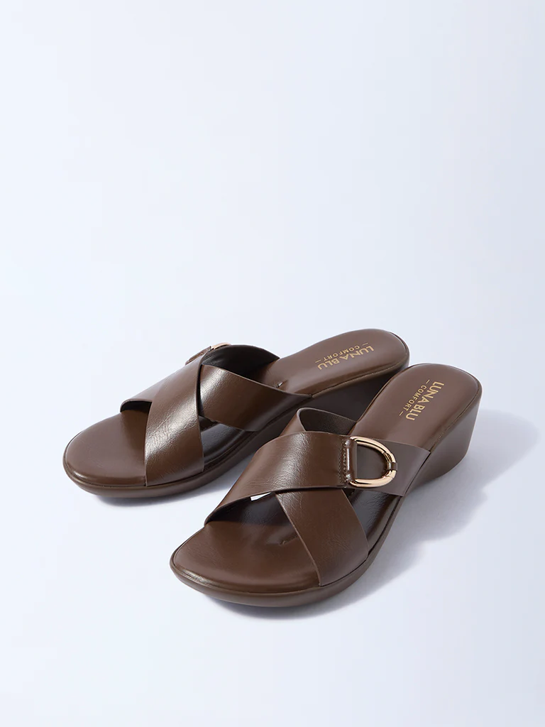 LUNA BLU Dark Brown Criss-Cross Heel Sandals - Image 2
