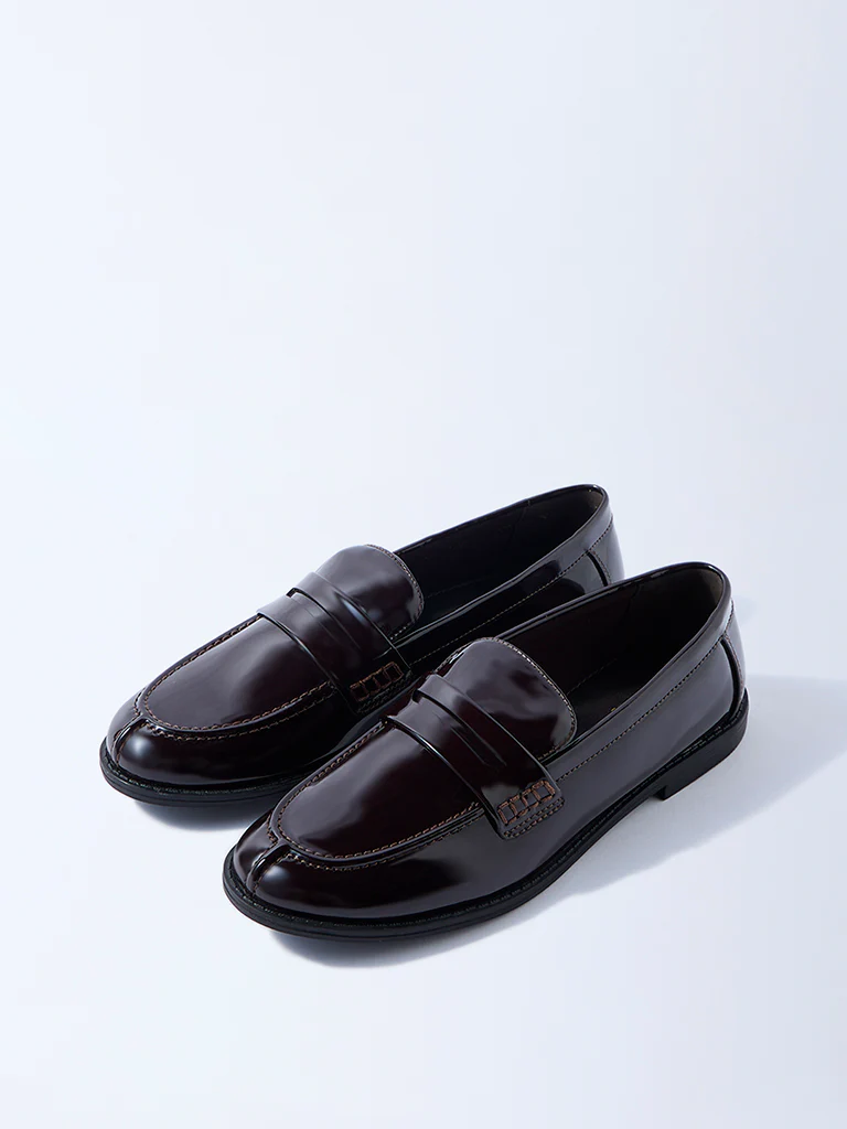 LUNA BLU Dark Brown Glossy Saddle Loafers - Image 2