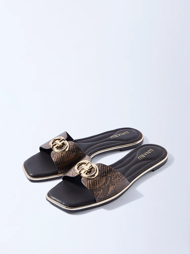 LUNA BLU Dark Brown Hardware-Detailed Slides - Image 2