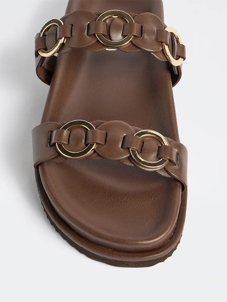 LUNA BLU Dark Brown Hardware Detailed Slip-On Sandals - Image 3