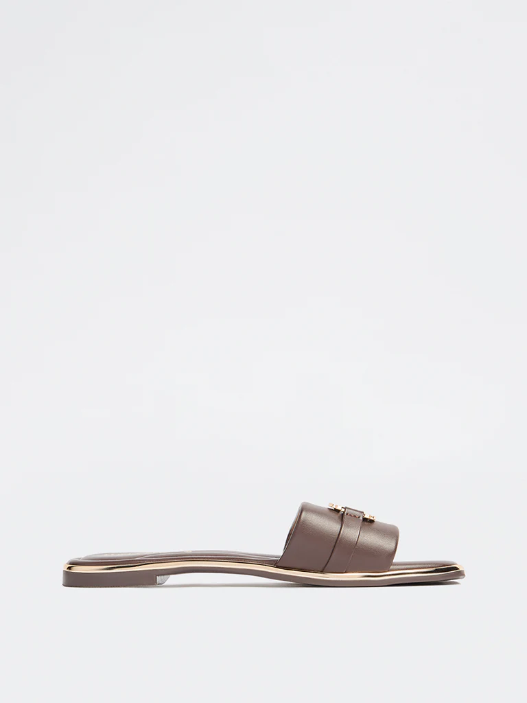 LUNA BLU Dark Brown Metallic Detailed Slides - Image 2