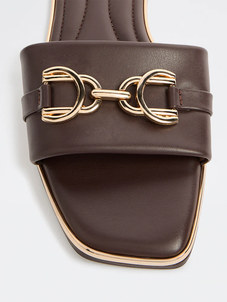LUNA BLU Dark Brown Metallic Detailed Slides - Image 4