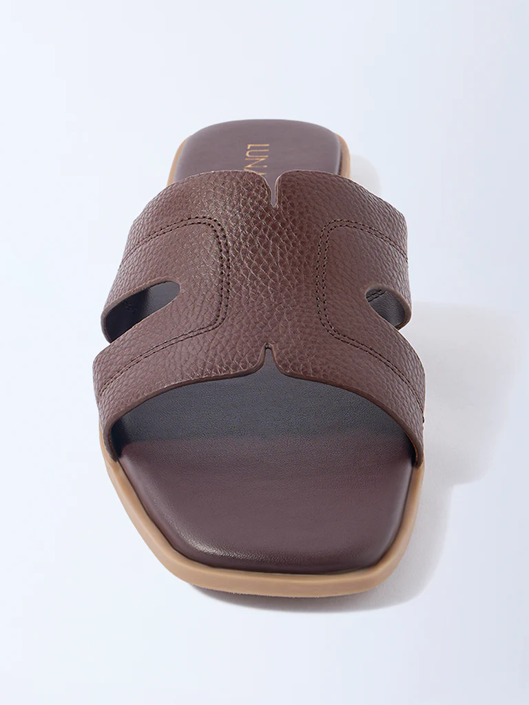 LUNA BLU Dark Brown Stitch-Detailed Slides - Exclusive - Image 3