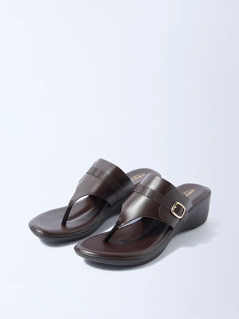 LUNA BLU Dark Brown Wedge-Heel Comfort Sandals - Image 2