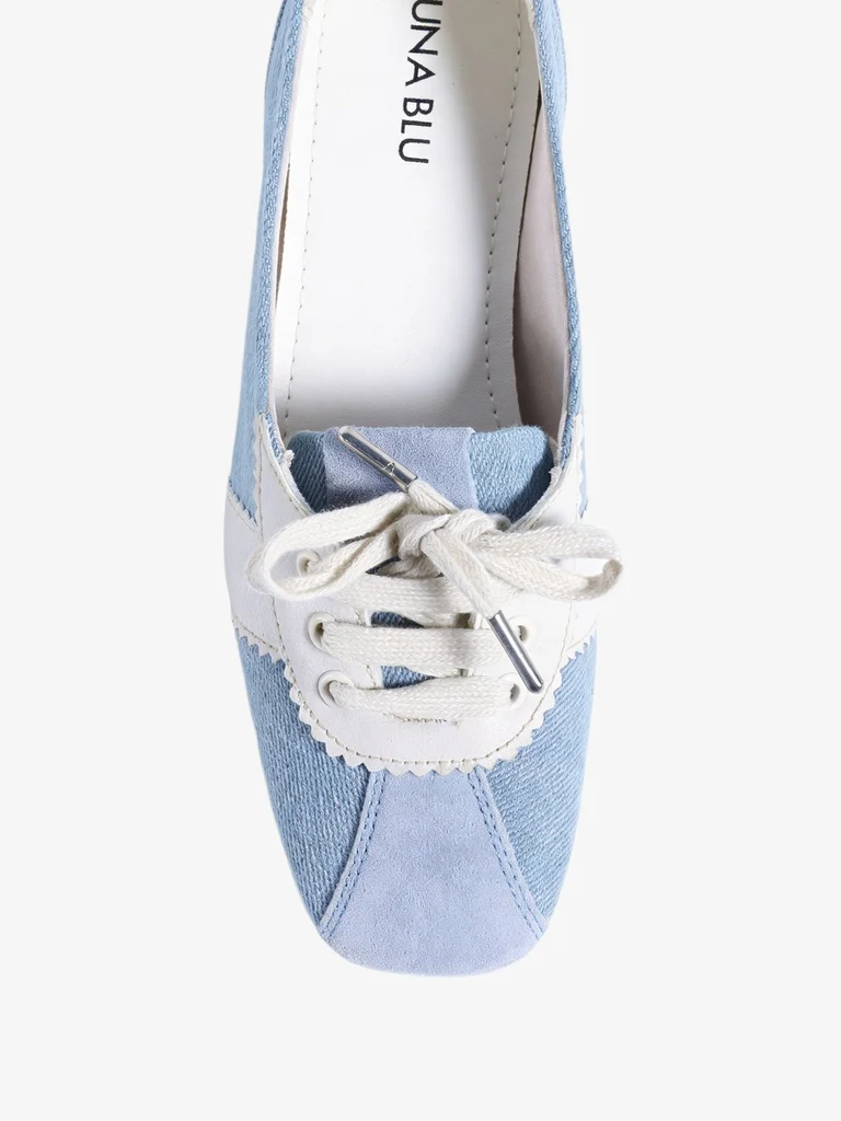 LUNA BLU Denim Blue Sporty Suede Lace-Up Ballerinas - Image 2
