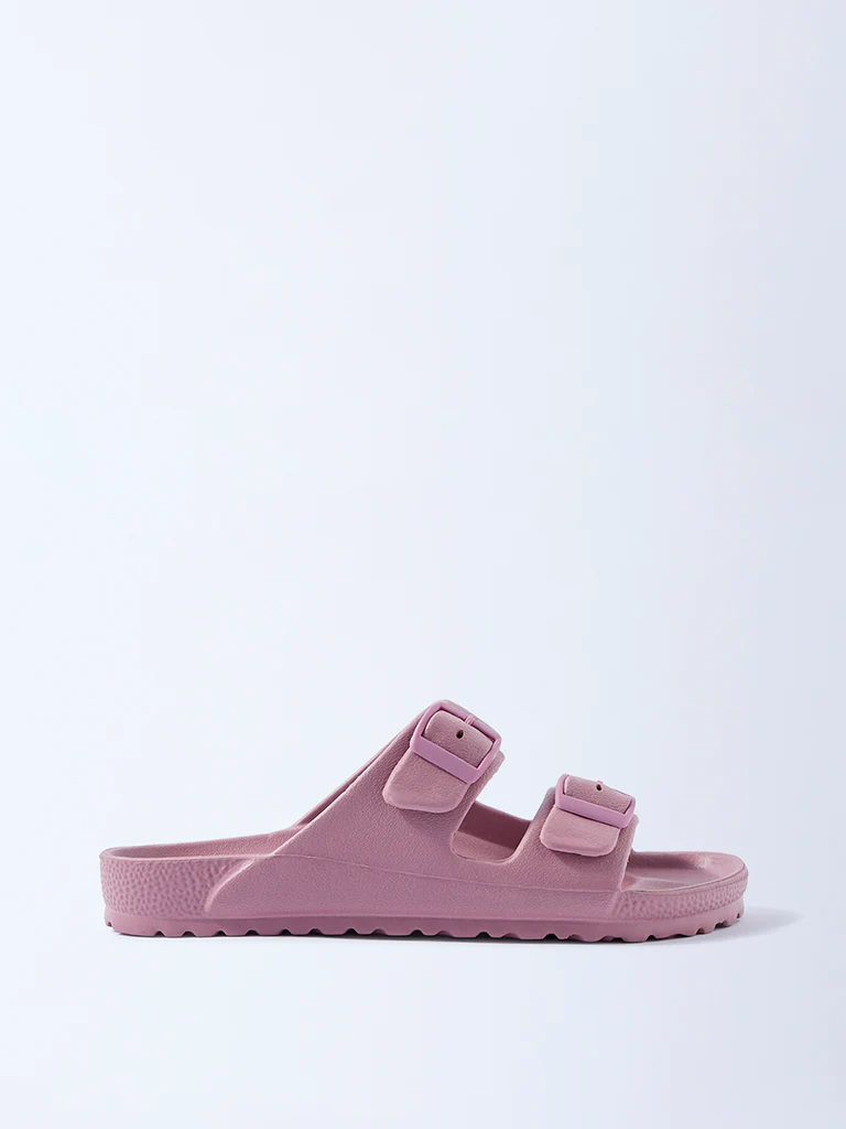LUNA BLU Dull Pink Dual-Strap Slip-On Sandals