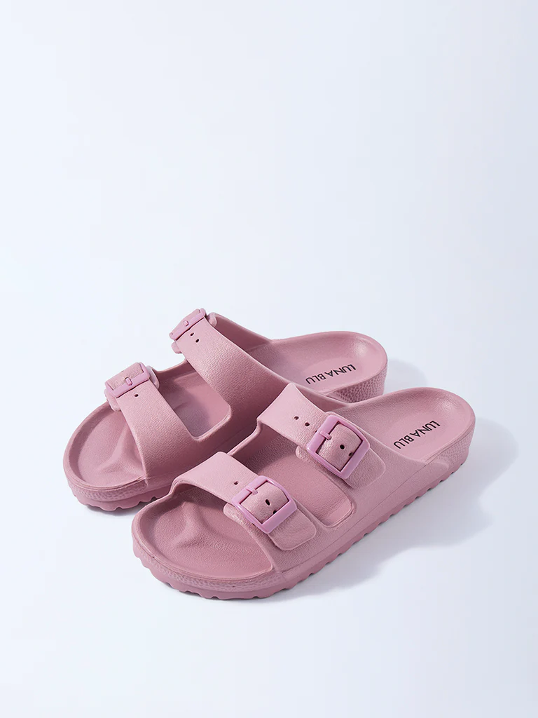 LUNA BLU Dull Pink Dual-Strap Slip-On Sandals - Image 2