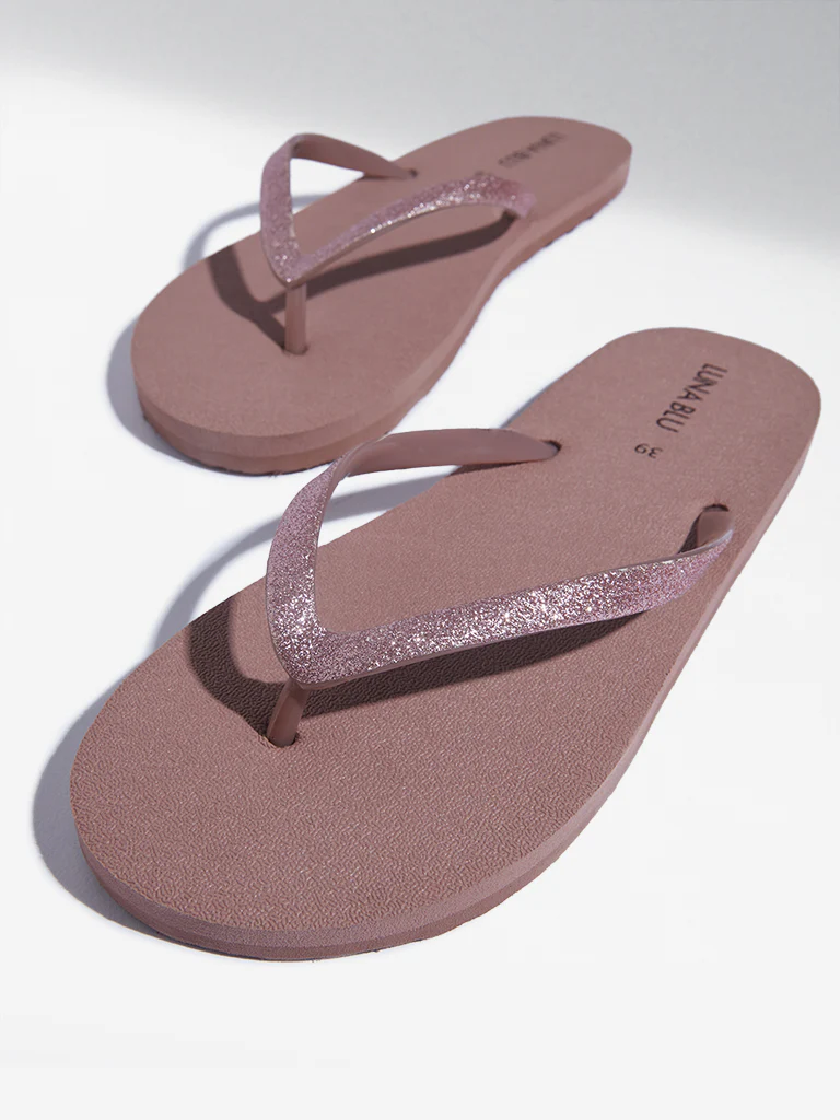 LUNA BLU Dusty Pink Shimmer Detailed Flip-Flops - Image 3