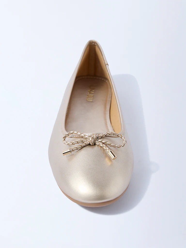 LUNA BLU Gold Bow-Detailed Ballerinas - Image 3