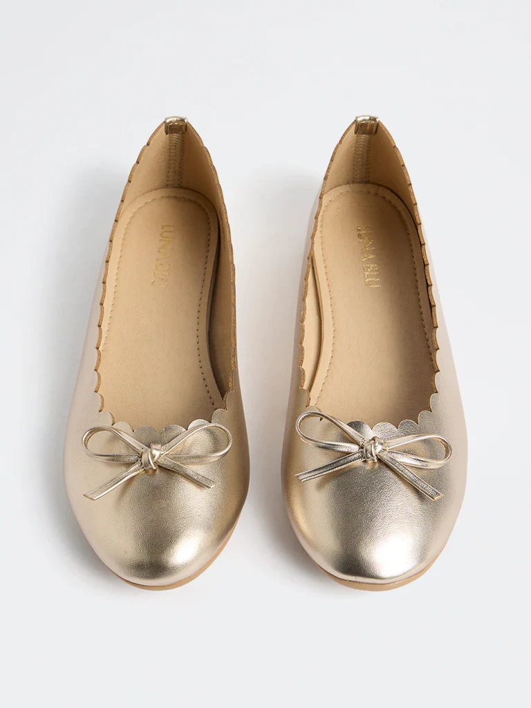 LUNA BLU Gold Bow-Detailed Ballerinas - Image 2