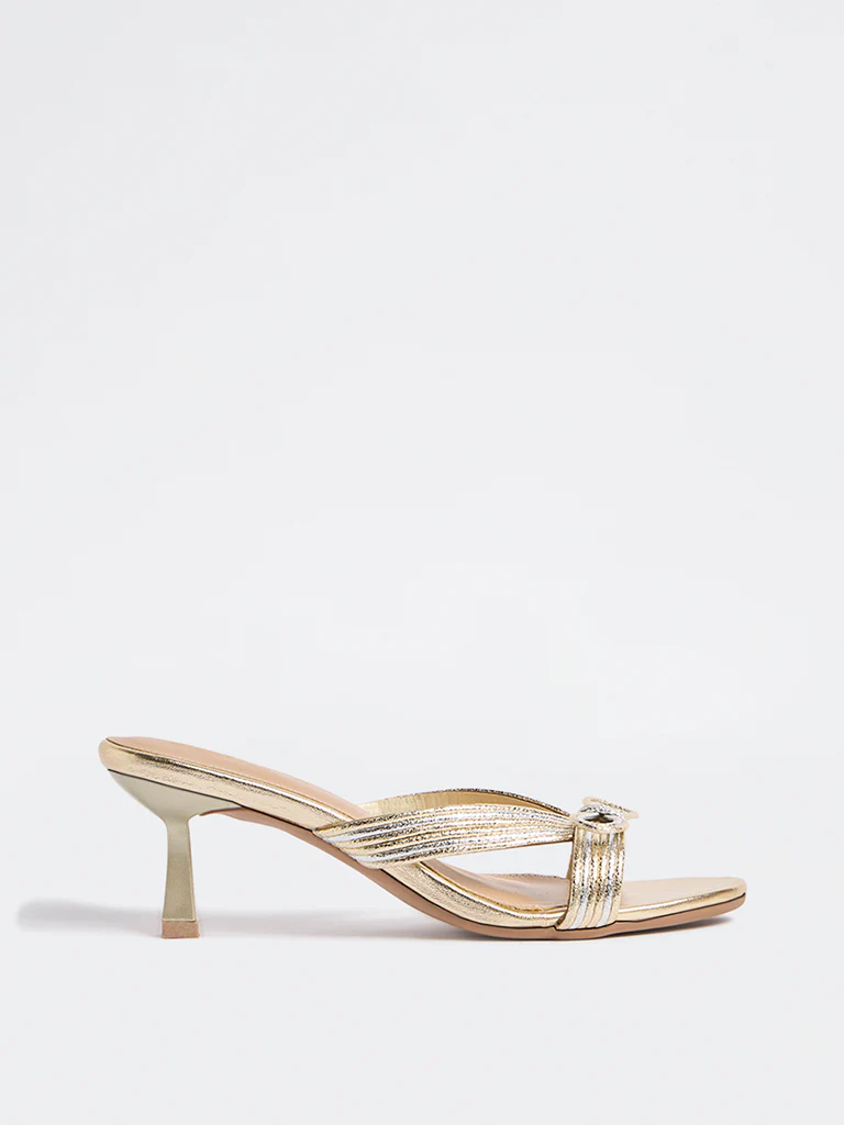 LUNA BLU Gold Bow-Detailed Heel Sandals