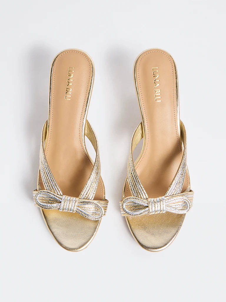 LUNA BLU Gold Bow-Detailed Heel Sandals - Image 2