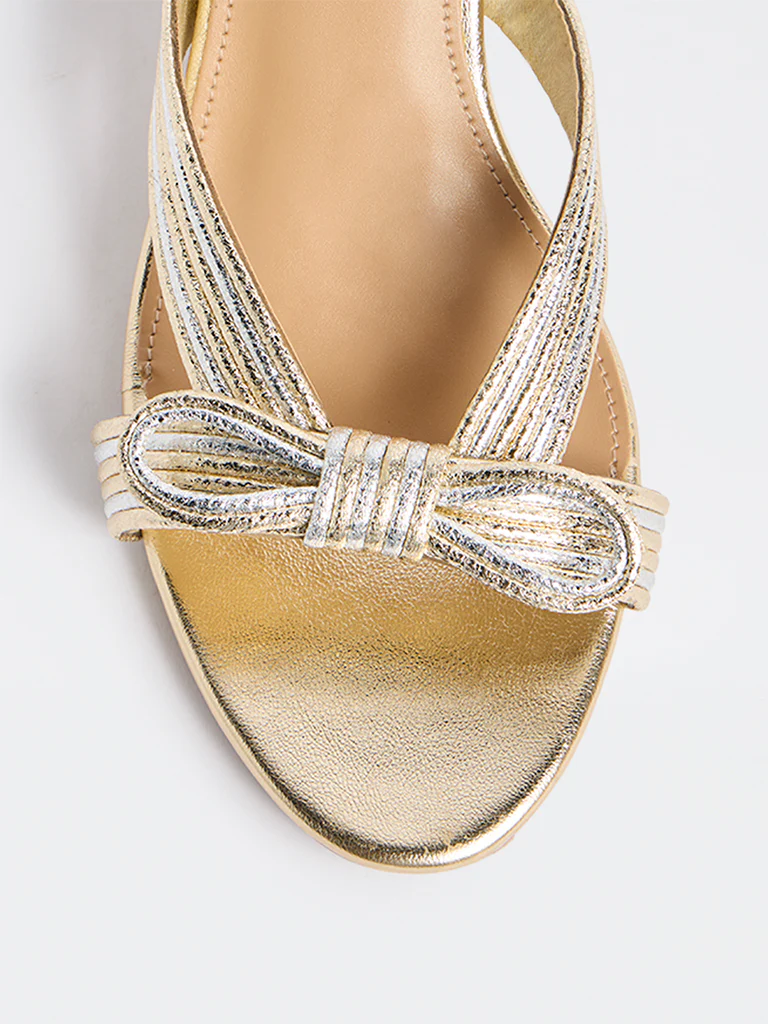 LUNA BLU Gold Bow-Detailed Heel Sandals - Image 3