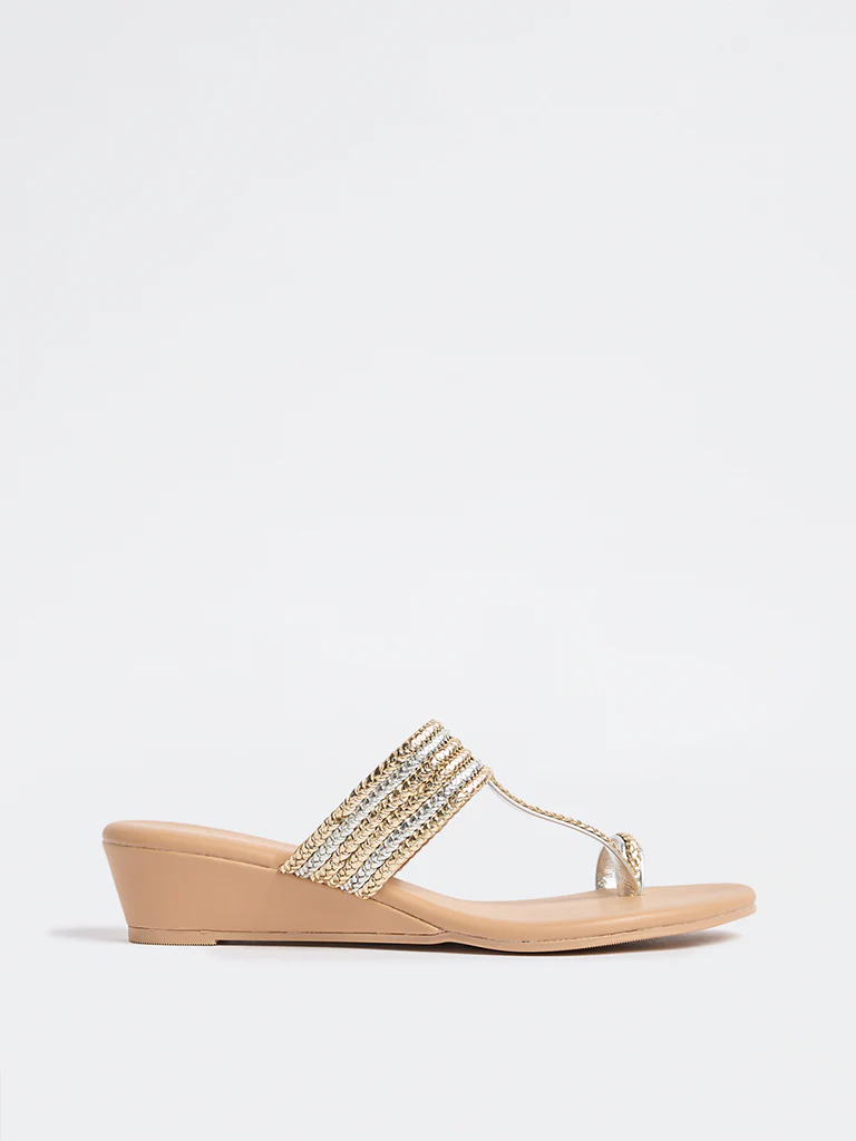 LUNA BLU Gold Braided Kolhapuri Sandals - Image 2