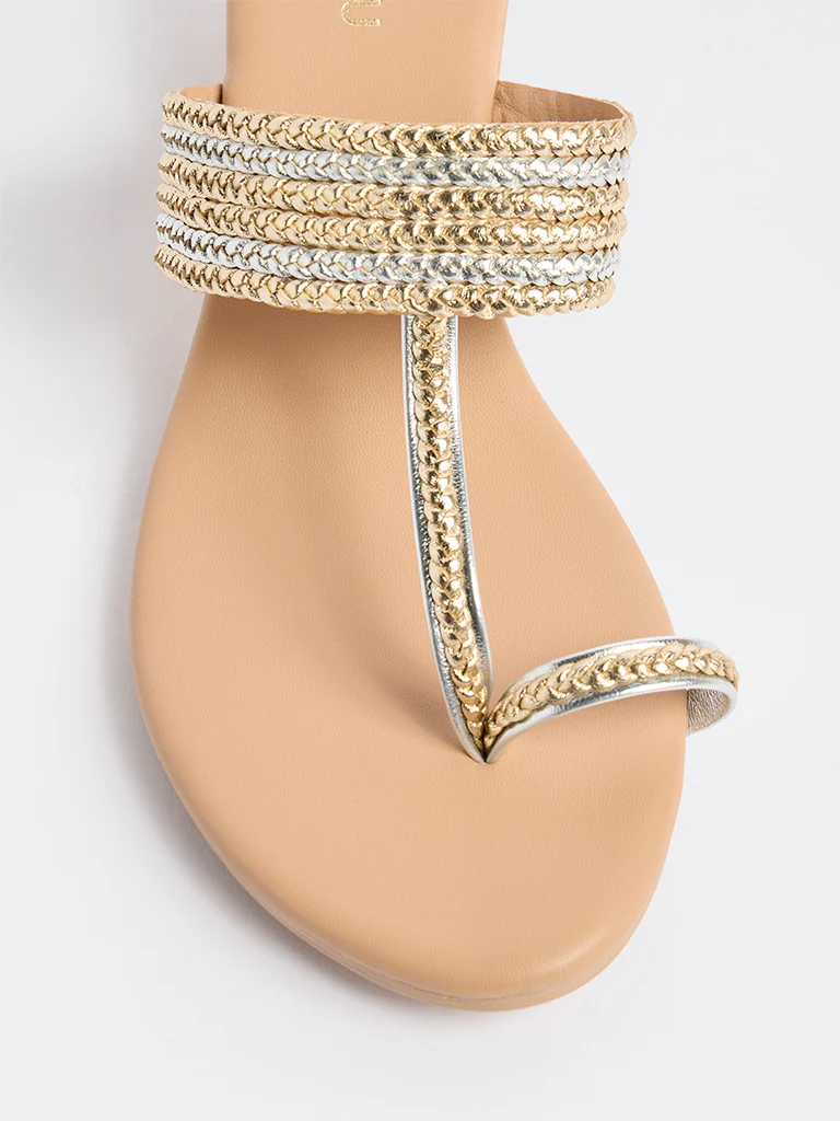 LUNA BLU Gold Braided Kolhapuri Sandals - Image 4