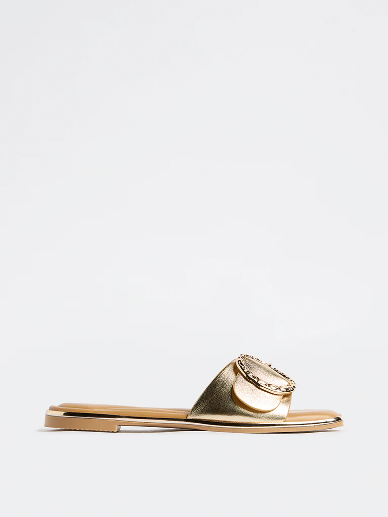 LUNA BLU Gold Buckle-Detailed Slides - Image 2