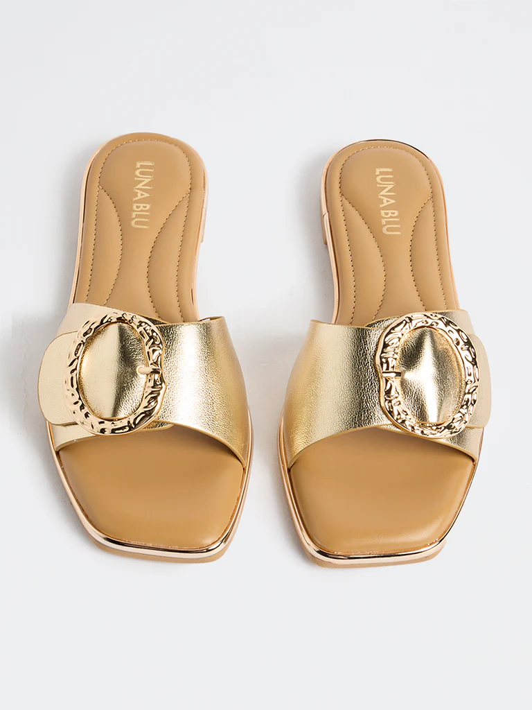 LUNA BLU Gold Buckle-Detailed Slides - Image 3