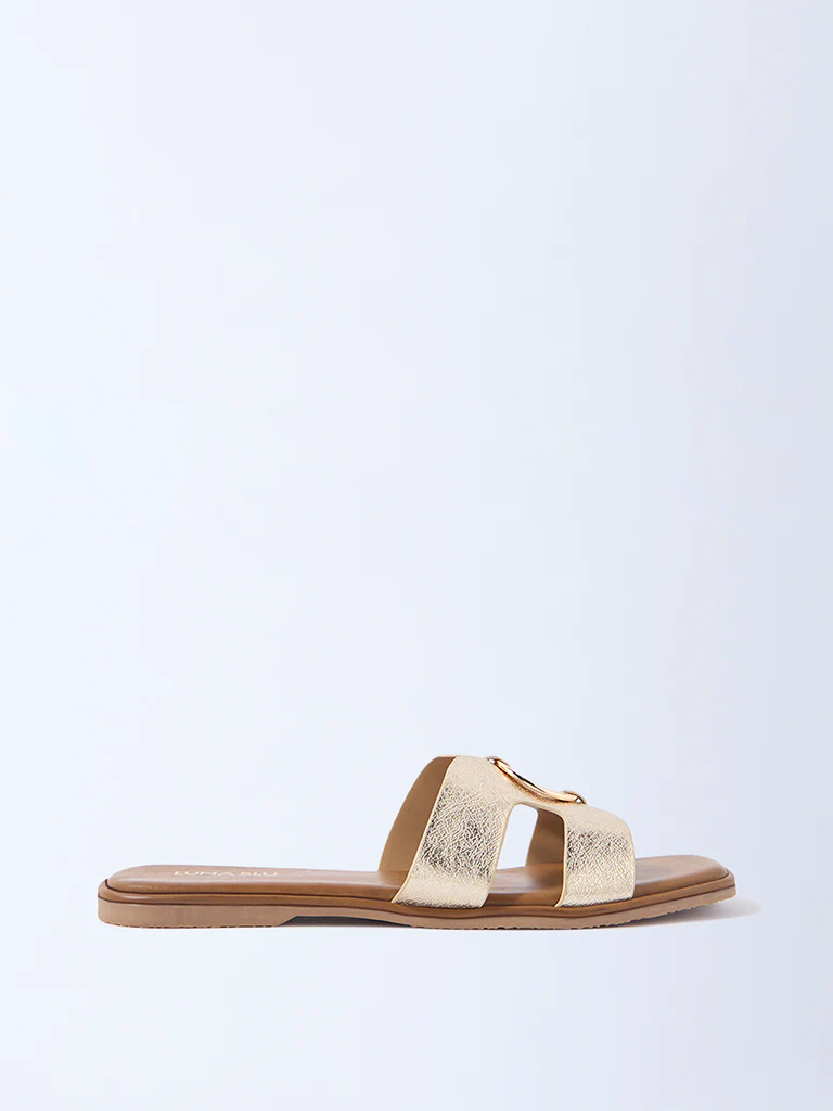 LUNA BLU Gold Buckle-Detailed Slides - Exclusive - Image 2