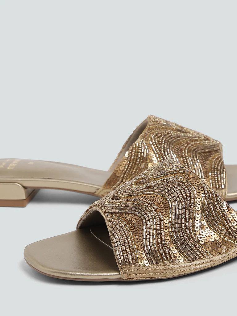 LUNA BLU Gold Embellished Artisanal Sandals - Image 3