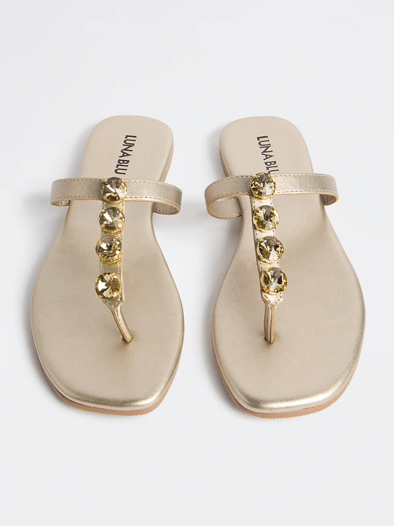 LUNA BLU Gold Embellished Thong-Strap Sandals - Image 2