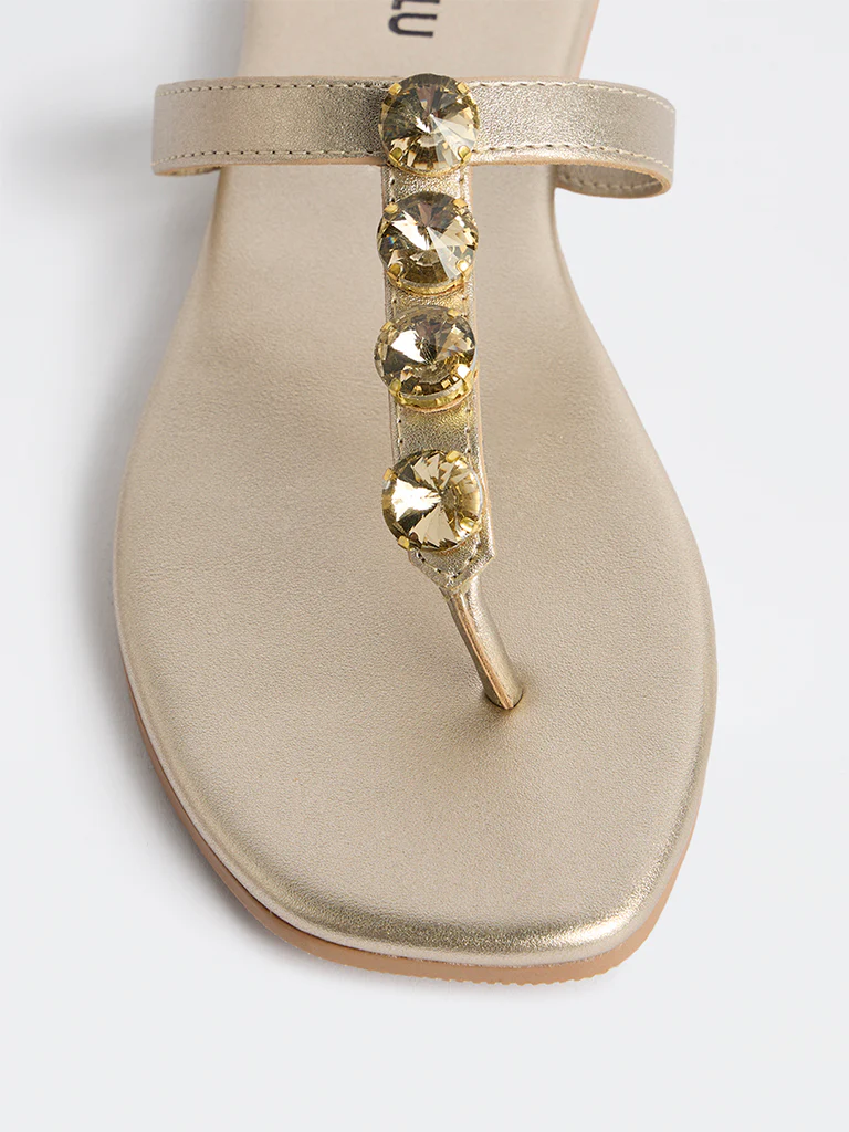 LUNA BLU Gold Embellished Thong-Strap Sandals - Image 3