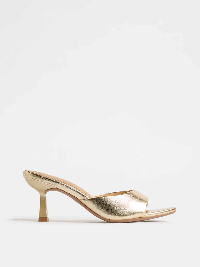 LUNA BLU Gold Heel Mules - Image 2