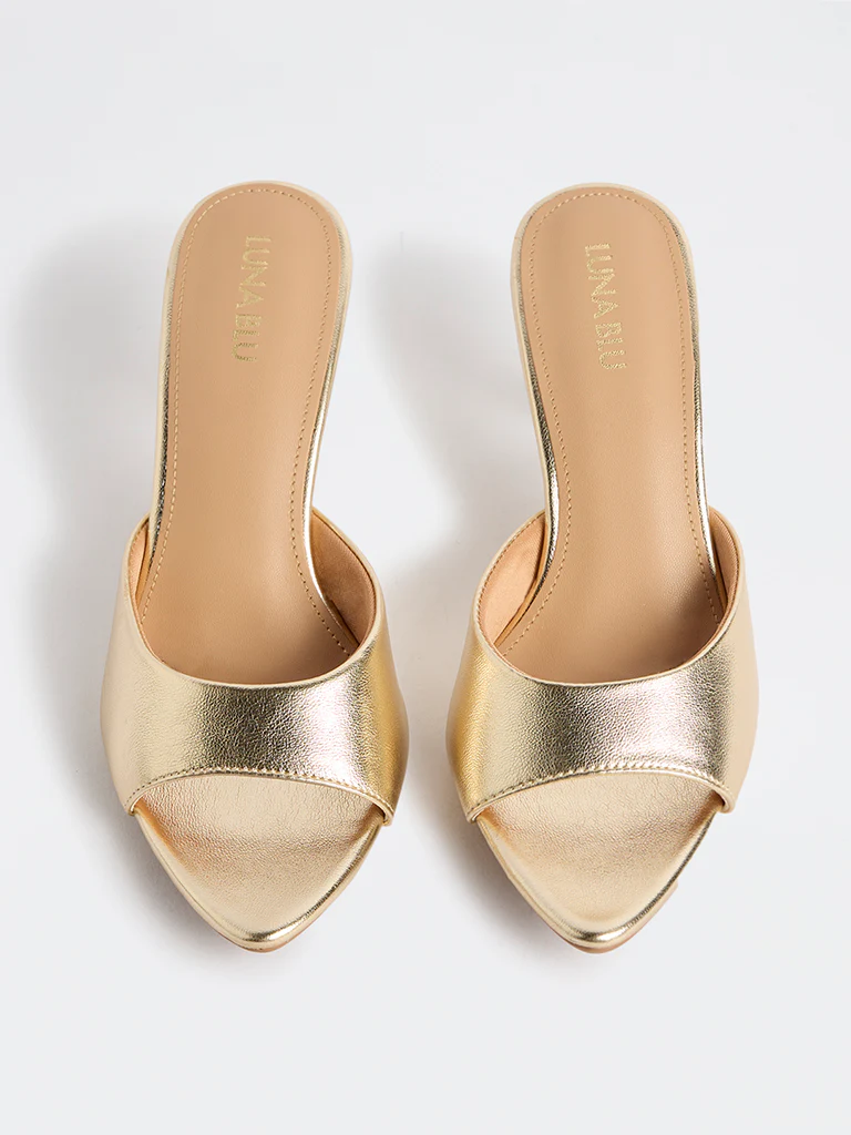 LUNA BLU Gold Heel Mules - Image 3