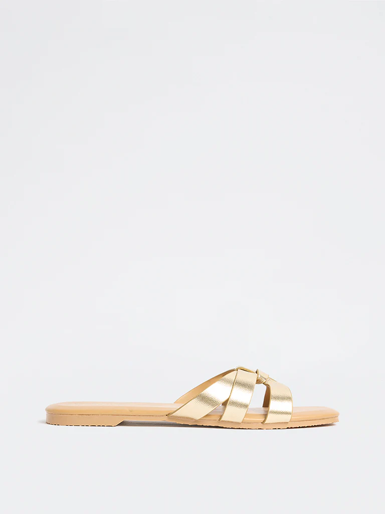 LUNA BLU Gold Interwoven Strap Slides - Image 2