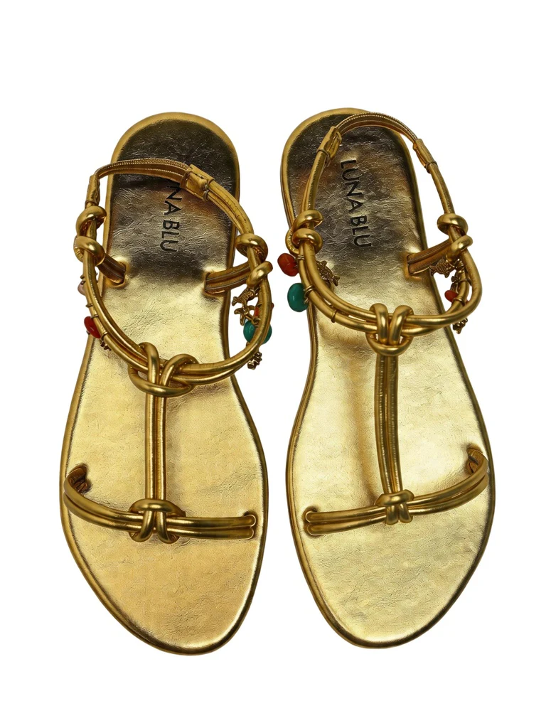 LUNA BLU Gold Multi Charm Metallic Slingback Sandals