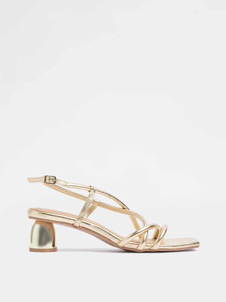 LUNA BLU Gold Multi-Strap Heel Sandals - Image 2