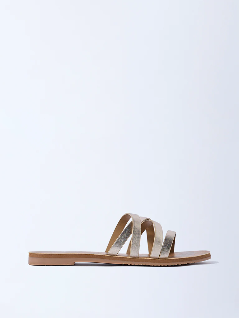 LUNA BLU Gold Multi-Strap Slides
